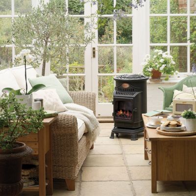 Poêle à gaz Provence Noir Mat 3,4 kW - Chauffage d'appoint en fonte, Effet feu de bois Sahara