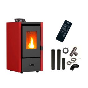 Poêle à granulés air Anita 6,5 kW Bordeaux Sannover + Kit Raccordement Fumisterie
