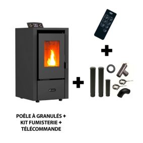 Poêle à granulés air Anita 6,5 kW Noir Sannover + Kit Raccordement Fumisterie