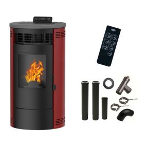 Poêle à granulés Air Flavia 9,5 kW Bordeaux Sannover + Kit Raccordement Fumisterie