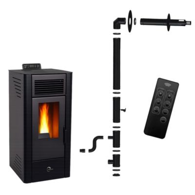 Poêle à granulés étanche Anita 11,6 kW Noir Sannover + Kit d'installation