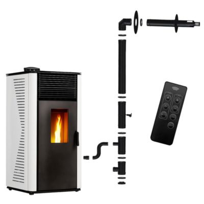 Poêle à granulés étanche Anita 15 kW Blanc Sannover + Kit d'installation