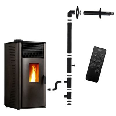 Poêle à granulés étanche Anita 15 kW Noir Sannover + Kit d'installation