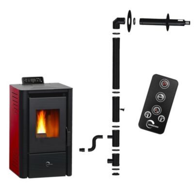 Poêle à granulés étanche Anita 9,4 kW Bordeaux Sannover + Kit d'installation Complet