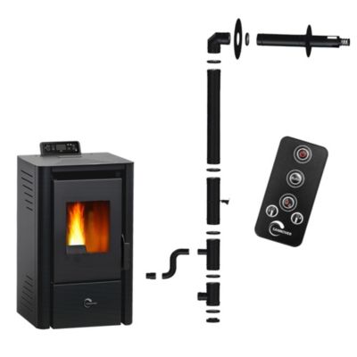 Poêle à granulés étanche Anita 9,4 kW Noir Sannover + Kit d'installation Complet