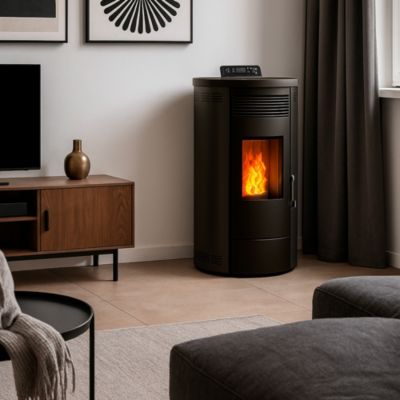 Poêle à granulés étanche Flavia 9,5 kW Noir Sannover + Kit d'installation Complet