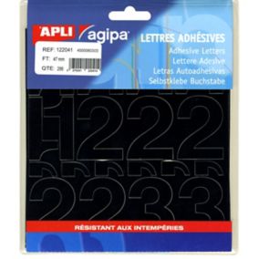 Pochette autocollante impression "Chiffres et symboles noirs" 286 stickers en polychlorure de vinyle (PVC) H.47 mm