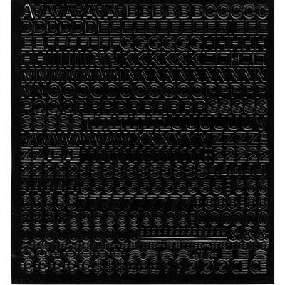 Pochette autocollante impression "Lettres, chiffres et symboles noirs" 455 stickers en polychlorure de vinyle (PVC) H.8 mm