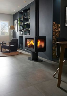 Poêle à bois en acier Panadero Mistral trivision 7kW 89m²