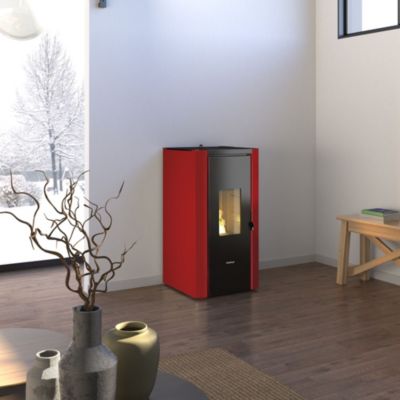 Poêle à granulé étanche Indigo 7 Freepoint - noir et bordeaux - 7.9kW