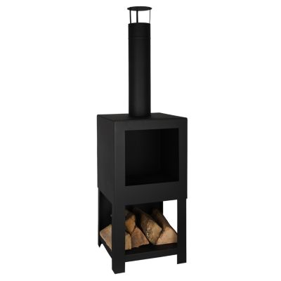 Poêle de terrasse en acier noir avec réserve de bois Esschert Design