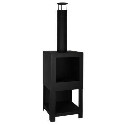 Poêle de terrasse en acier noir avec réserve de bois Esschert Design