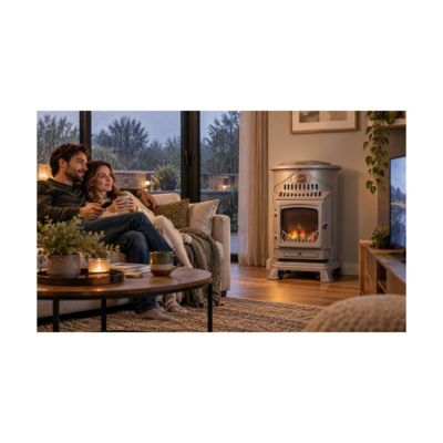 Poele à gaz 3,4 KW MARRON Effet poêle à bois Fonte véritable + Tuyau gaz + détendeur butane Provence Sahara