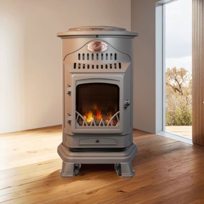 Poele à gaz 3,4 KW MARRON Effet poêle à bois Fonte véritable + Tuyau gaz + détendeur butane Provence Sahara