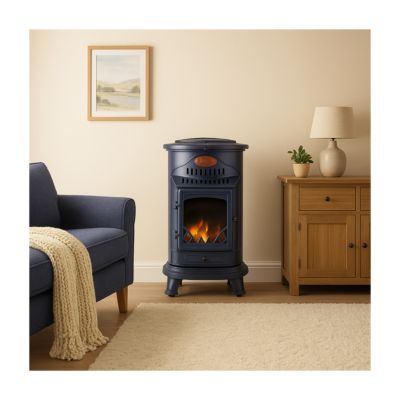 Poele à gaz 3,4 KW Provence Bleu Saphir Effet poêle à bois Fonte