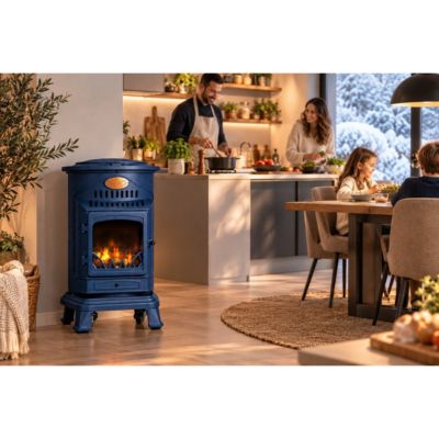 Poele à gaz 3,4 KW Provence Bleu Saphir Effet poêle à bois Fonte