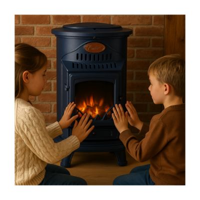 Poele à gaz 3,4 KW Provence Bleu Saphir Effet poêle à bois Fonte