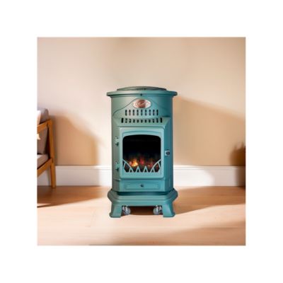 Poele à gaz 3,4 KW Vert Fonte véritable Effet poêle à bois + Tuyau gaz + détendeur butane Provence Sahara