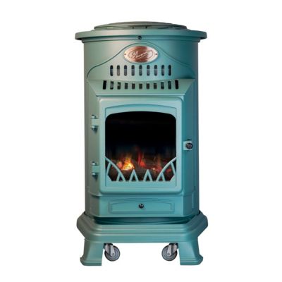 Poele à gaz 3,4 KW Vert Fonte véritable Effet poêle à bois + Tuyau gaz + détendeur butane Provence Sahara