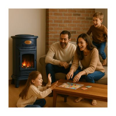 Poele à gaz 3,4KW Bleu Saphir Mat Effet poêle à bois Fonte véritable + Tuyau gaz + détendeur butane Provence Sahara