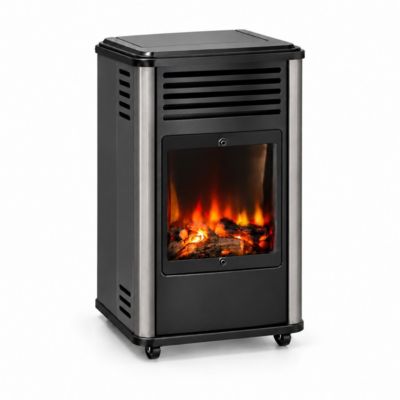 Poele à gaz 3.4KW Noir Effet feu de bois 3 niveaux de chauffe 40-80m2 Manhattan