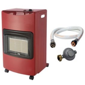 Poele à gaz Rouge pliable 4,2KW Chauffage d'appoint Interieur Allumage Piezo Tuyau gaz + détendeur butane INTEC