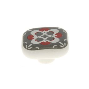 Poignée bouton céramique carreau ciment rouge et gris