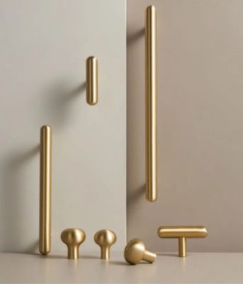 Poignée de meuble ronde et fine laiton brillant T50 mm