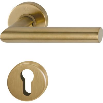 Poignée de porte sur rosace ronde - Amsterdam - Hoppe - Laiton satiné clair - Clé I