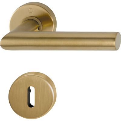 Poignée de porte sur rosace ronde - Amsterdam - Hoppe - Laiton satiné clair - Clé L