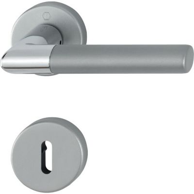 Poignée de porte sur rosace ronde - Lecce - Hoppe - Chromé mat - Clé L