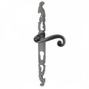 Poignées de porte fer forgé COQ 330x28mm vieil argent Trou de cylindre i