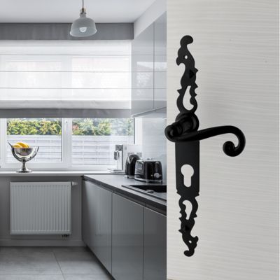 Poignées de porte fer forgé COQ 330x36mm noir à saillie rehaussée Trou de cylindre i 330X36 mm