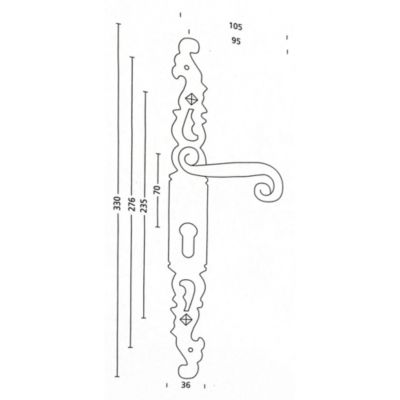 Poignées de porte fer forgé COQ 330x36mm noir à saillie rehaussée Trou de cylindre i 330X36 mm