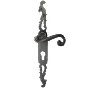 Poignées de porte fer forgé COQ 330x36mm vieil argent à saillie rehaussée Trou de cylindre i 330X36 mm