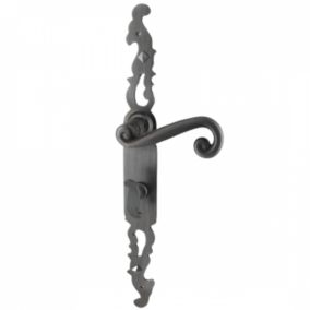 Poignées de porte fer forgé COQ vieil argent 330X36 mm à condamnation