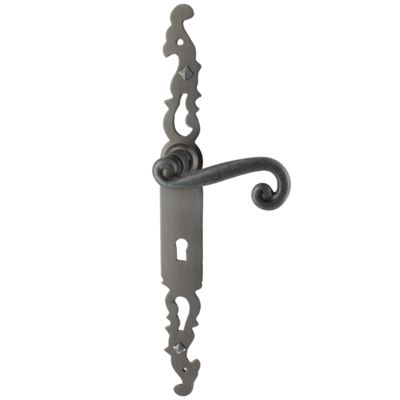 Poignées de porte fer forgé COQ vieil argent 330X36 mm Trou de clé L