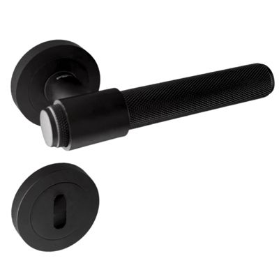 Poignées de porte sur rosace ronde noir mat industriel - Modèle Ema Trou de clé L