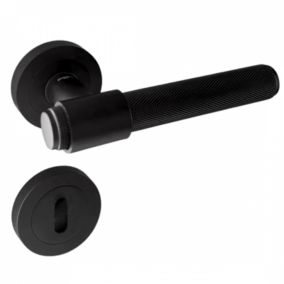 Poignées de porte sur rosace ronde noir mat industriel - Modèle Ema Trou de clé L