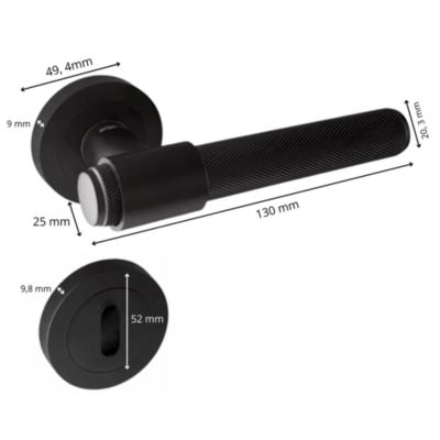 Poignées de porte sur rosace ronde noir mat industriel - Modèle Ema Trou de clé L