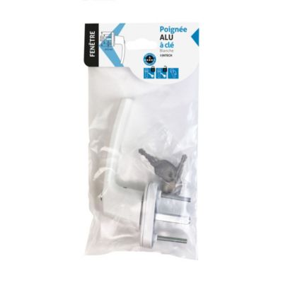 Poignée aluminium à clé blanc pour fenêtre L.125mm
