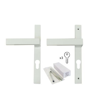 Poignée aluminium carré cylindre blanc pour porte fenêtre pvc blanc