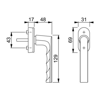Poignée aluminium chrome pour fenêtre L.129 mm SecuForte