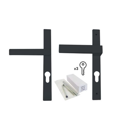 Poignée aluminium gris et clés pour porte fenêtre avec volet roulant pvc gris