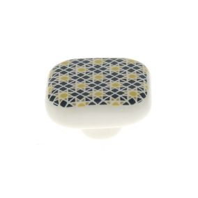 Poignée bouton céramique carreau ciment bleu jaune