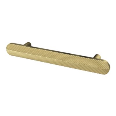 Poignée de meuble arrondi GoodHome Garlan aluminium effet laiton satin doré l.136mm x l.15mm x H. 27mm entraxe 96mm