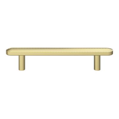 Poignée de meuble arrondi GoodHome Garlan aluminium effet laiton satin doré l.136mm x l.15mm x H. 27mm entraxe 96mm