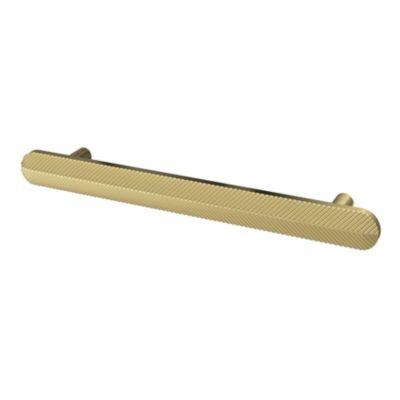 Poignée de meuble arrondi GoodHome Garlan aluminium effet laiton satin doré l.168mm x l.15mm x H. 27mm entraxe 128mm