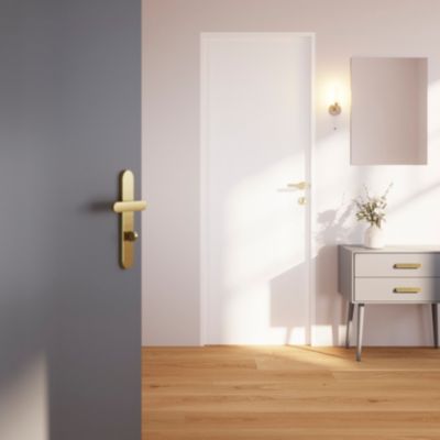 Poignée de meuble arrondi GoodHome Minzh aluminium effet laiton satin doré l.153mm x l.25mm x H. 16mm entraxe 128mm