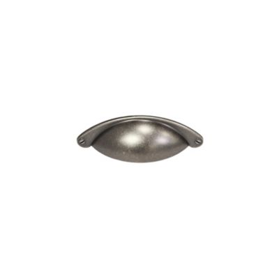 Poignée de meuble demi-ronde Rohan effet étain satin gris l.104mm x l.30mm x H. 26mm entraxe 64mm